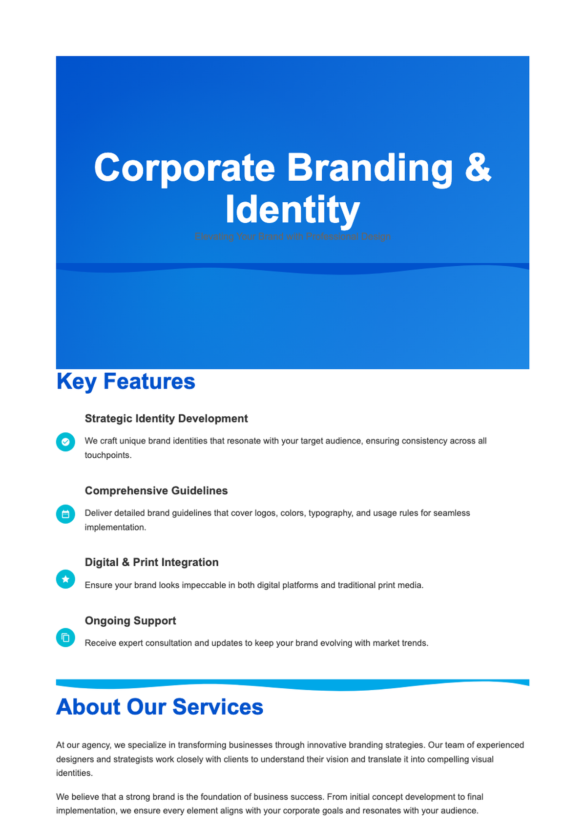 Corporate branding concepts brochure with blue wave design and placeholder text_variant_2